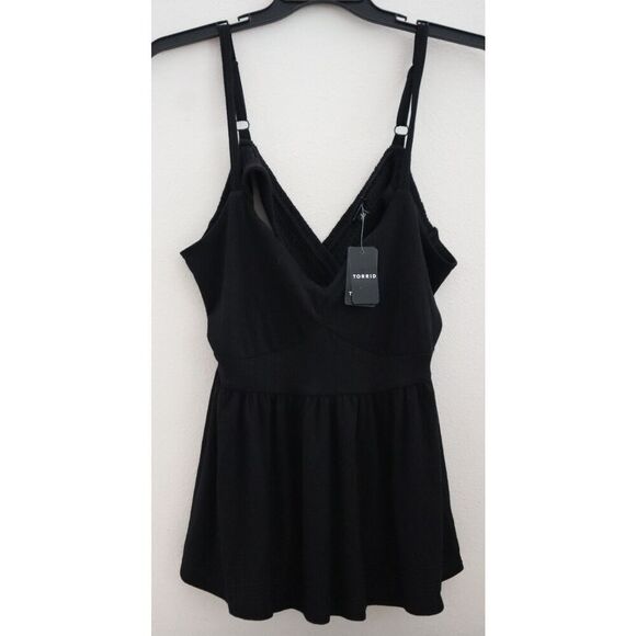 Torrid Women's Plus Sz 2 2X/18-20 Deep Black Smocked Criss-Cross Babydoll Top - Picture 1 of 8